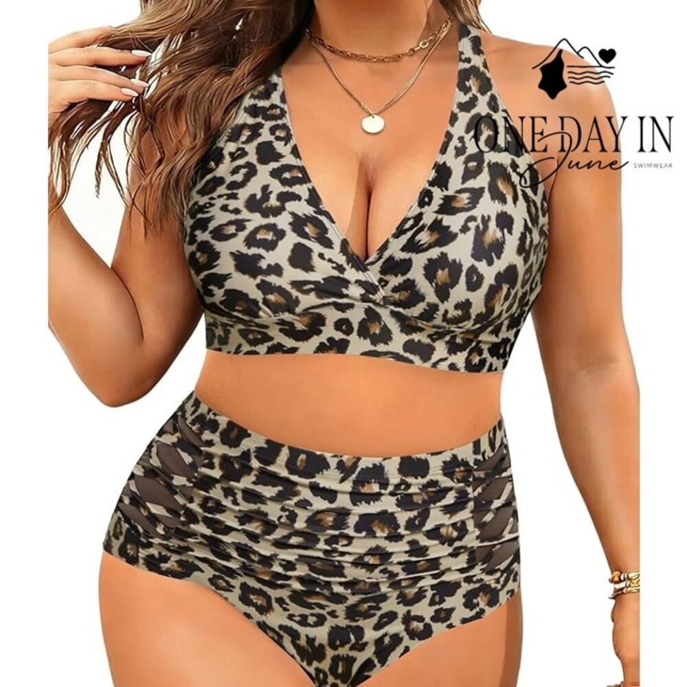 Yonique Plus Size Halter High Waist Bikini Swimsuit Size 18W